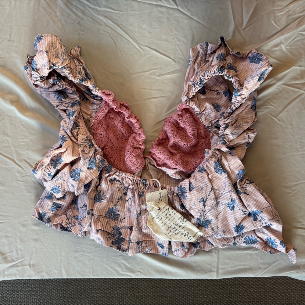 FP Movement by Free People Floral Ruffle Tank Top - Pink and Blue
